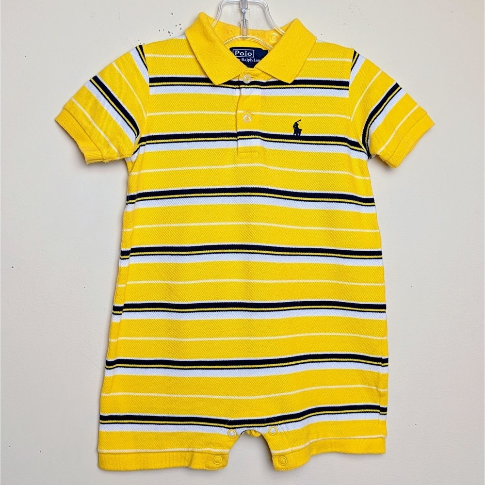 Vintage Ralph Lauren Polo Striped Romper One Piece EUC Yellow Baby Size 9 Months